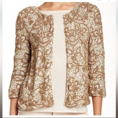 Calypso St. Barth Cannelita Jacket Gold Beaded Sequin Embellished Heavy Size M