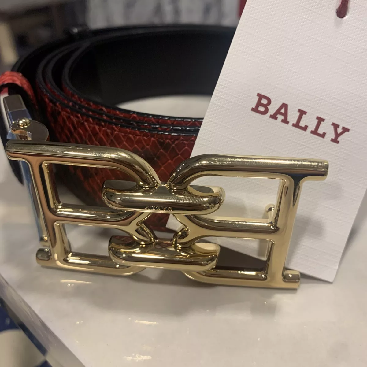 Bally Men's B-Chain Snake-Effect Leather Belt
