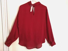 New York & Company Womens Blouse L Red Shirt Top Long Sleeve Sparkles Glitter