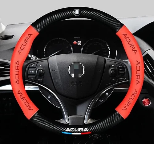 38cm 15" Steering Wheel Cover Faux Leather For Acura Carbon Fiber + Red - Bild 1 von 7