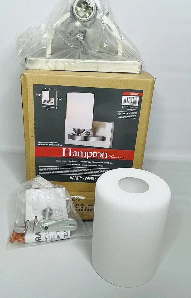 Globo blanco de peltre cepillado ligero tocador único Hampton Canarm NUEVO Foto 2 de 4