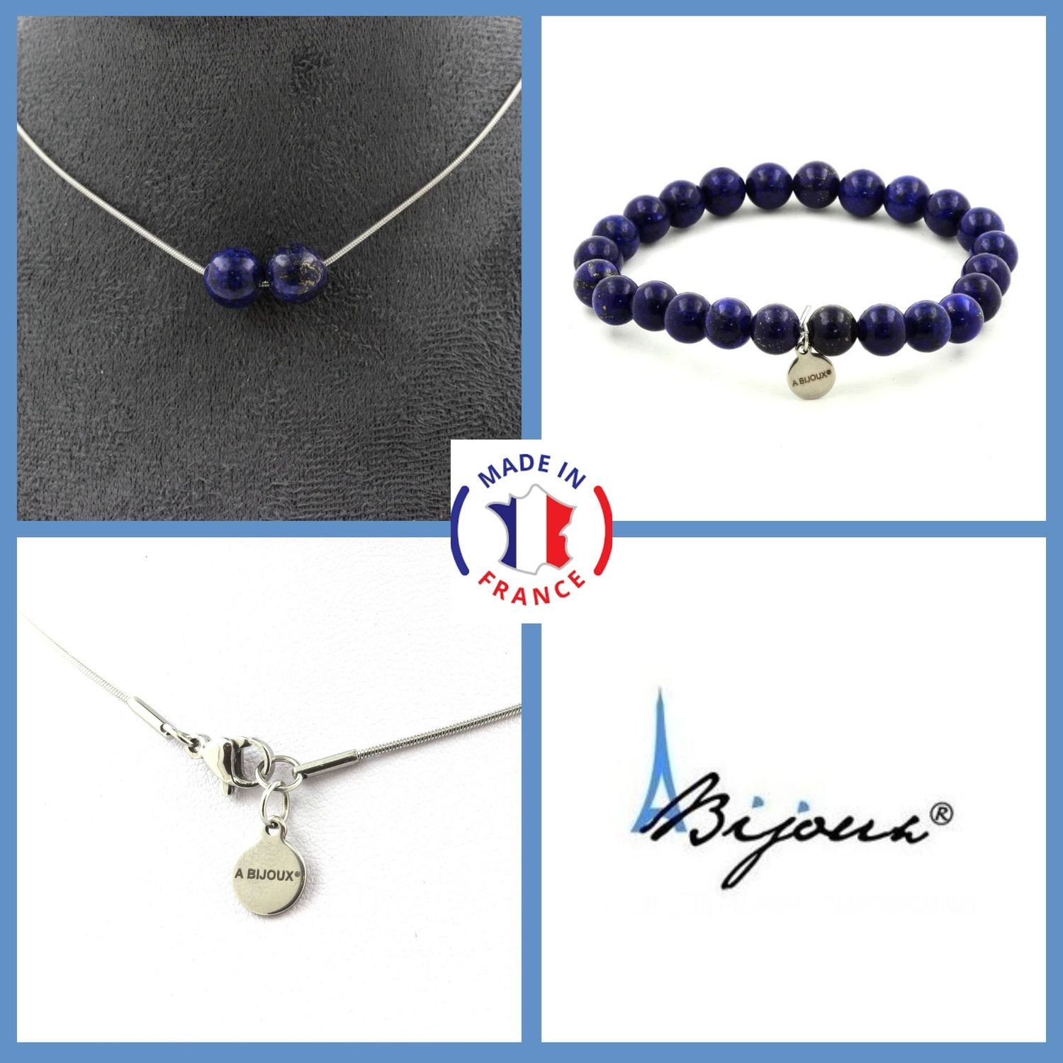 Bracelet et collier Lapis Lazuli 8 mm, le coffret de bijoux parfaits pour offrir à un proche