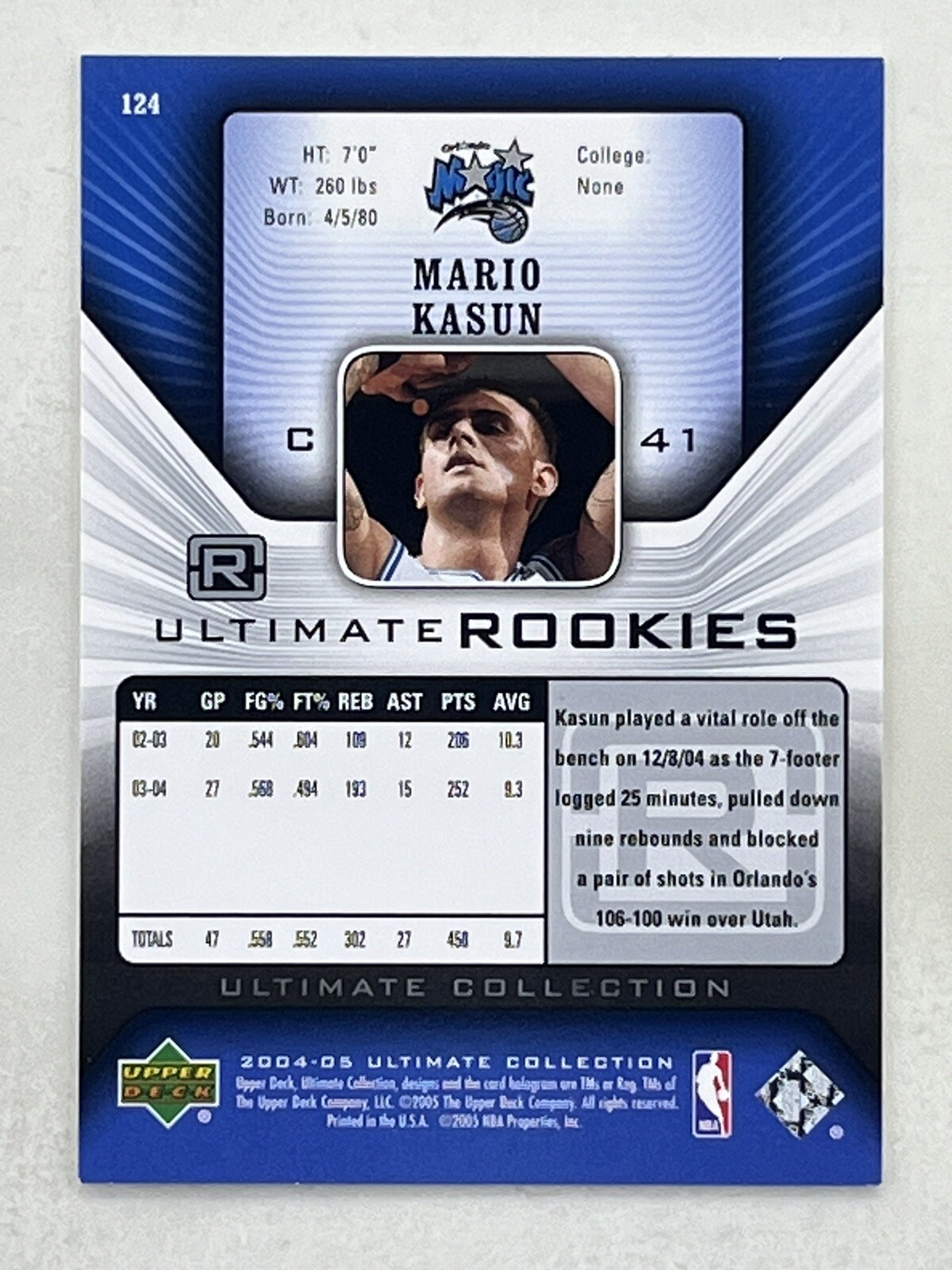 Mario Kasun 2004-05 Ultimate Collection Ultimate Rookies RC /750 #124 Magic