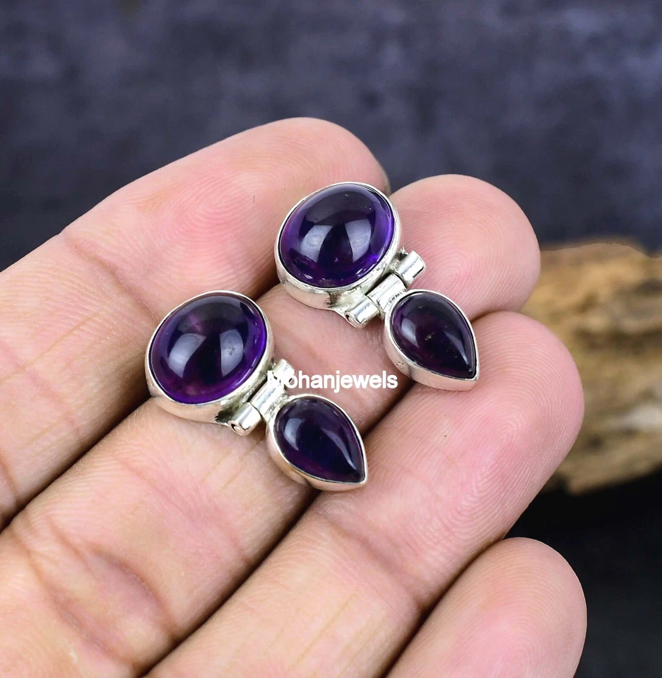 Purple Amethyst Silver Plated Stud Earring Jewelry Birthday Gift for Her - Image 2 of 4