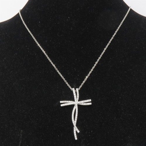 NYJEWEL Sonia B. 14k White Gold Diamond Cross Pendant Necklace 18" - Picture 7 of 7
