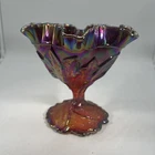 Vintage Imperial Carnival Glass Sunset Ruby Red Acanthus Leaf Compote
