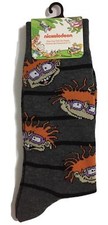 Adult Nickelodeon Rugrats Cartoon Chuckie Black Stripes Crew Socks Size 10-13
