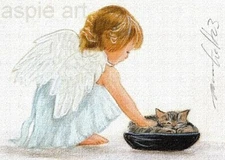 ACEO print limited edition ATC little angel with kitten by Anna Hoff