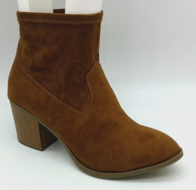 A.N.A. Electra Brown Fabric Ankle Boots Women's Size 9.5 M Block Heel