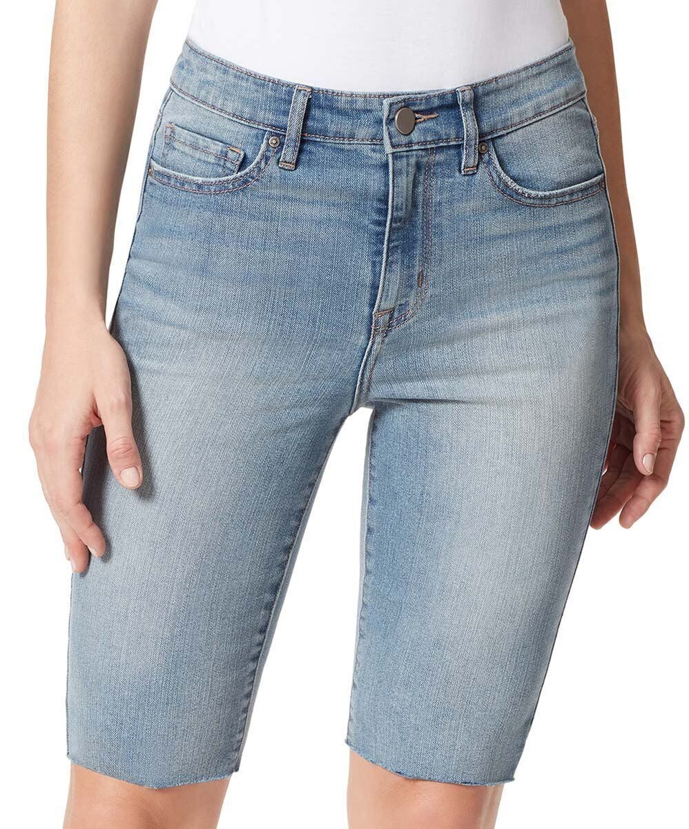 Beacon Women Bermuda Denim Shorts Blue Frayed Hem Jeans Warm-Weather Casual  NEW