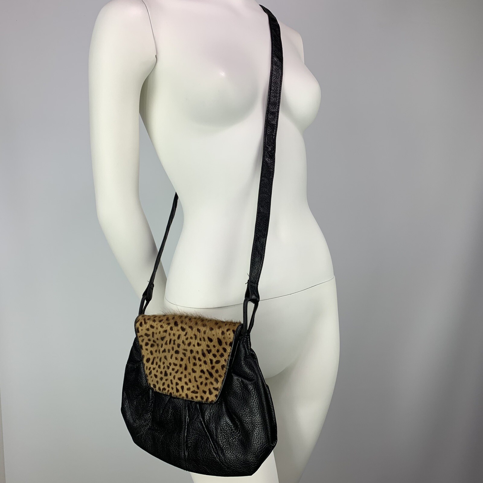 Borsa per capelli pony stampa gheeta in pelle borsa tracolla corpo a croce nero leopardato