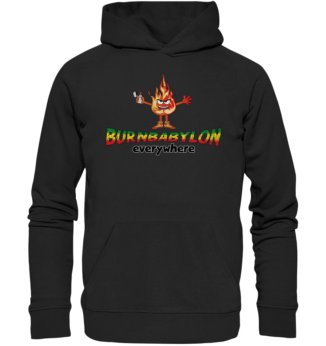 SACAI Burn Babylon Reggae Rastafari Fuoco Giamaica Felpa con Cappuccio 100% Cotone Biologico