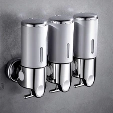 Wall Mounted Shower Dispenser – 3 in 1 Soap, Shampoo & Conditioner Pump (Silver)
