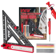 6 in 1 Rafter Square with Carpenter Pencil, 7In Rafter Square Multi-Purpose Carp
