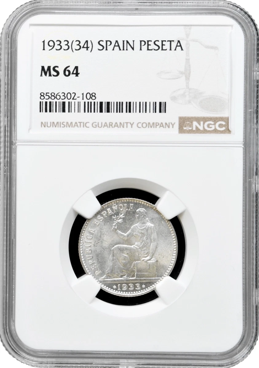 1933年 第二共和政 スペイン1ペセタヒスパニア女神銀貨 PCGS認証 Peseta 1933 Year Spanish Coins for sale | eBay