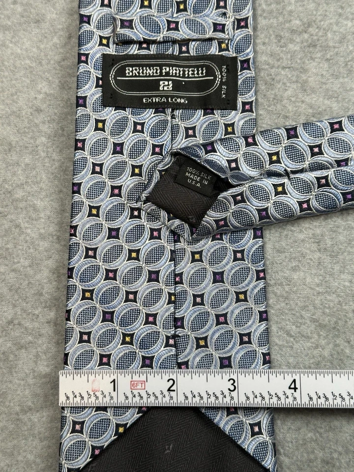 Corbata geométrica de seda Bruno Piattelli extra larga azul claro 100 % seda hecha en EE. UU. Foto 2 de 4