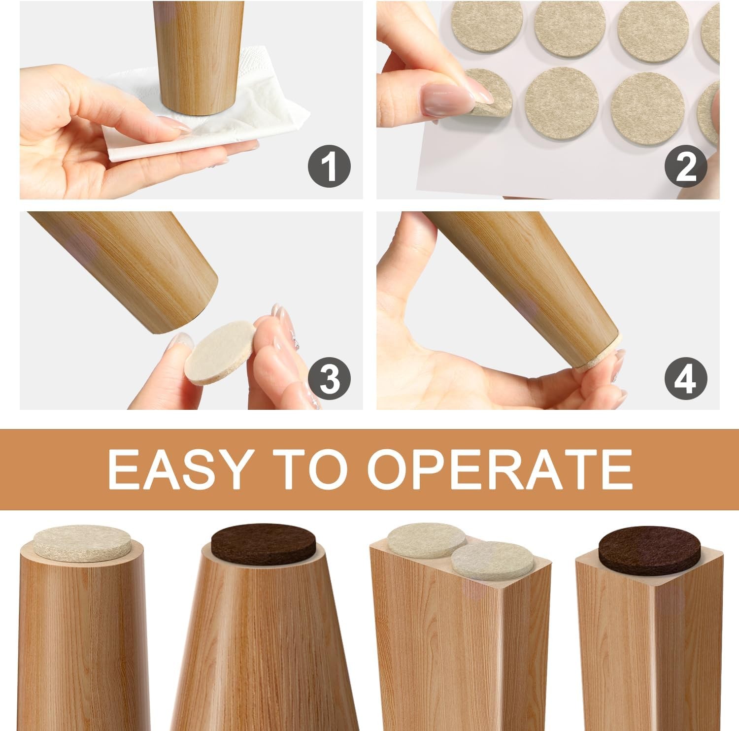 48 PCS Felt Furniture Pads for Chair Legs Floor Protectors Hardwood