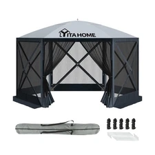 YITAHOME 11.5x11.5ft Camping Gazebo, Portable Pop Up Canopy Outdoor Screen Te...