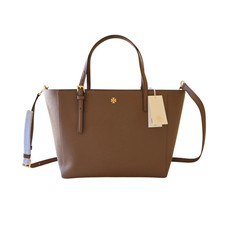 Tory Burch Emerson Top Zip Tote Moose Brown Saffiano Leather Crossbody Bag