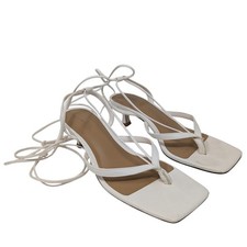 Reformation Selene Lace Up Kitten Heel Sandal White Strappy Leather Bridal