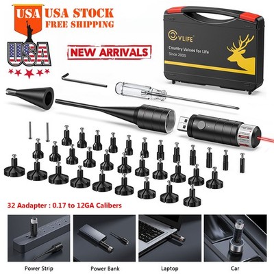 Upgraded Laser Bore Sight Rechargeable For 0.17-12GA Caliber Red Bore Sighter US