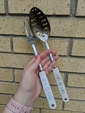 Vintage Ekco 12" Meat Fork & Slotted Serving Spoon Set Floral handle design