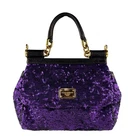 Auth DOLCE&GABBANA Handbag Shoulder Bag Purple/Black/Gold Sequin/Leather z10487