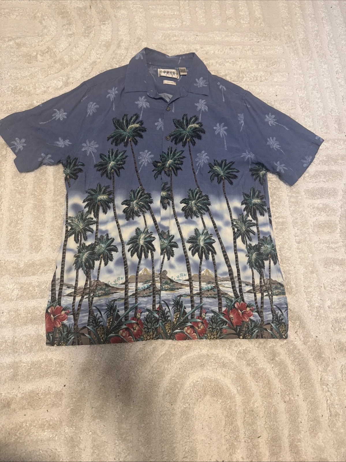 VINTAGE Campia Moda Hawaiian Adult Large Blue Tropical Palm Tree SS Button Shirt