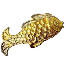 Vintage Mimi Di N Koi Fish Belt Buckle 1987 Gold Retro Hippie Boho 80s Chunky