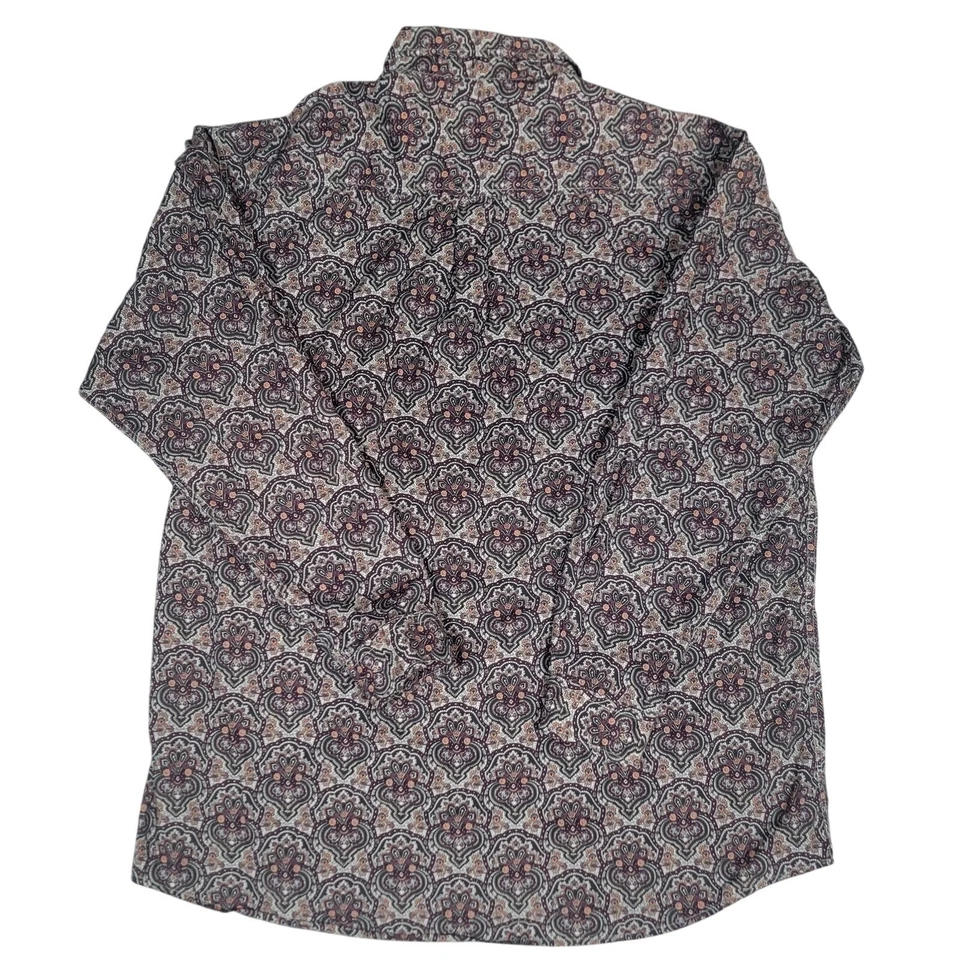 Camisa masculina CINCH 2XL manga longa com botões roxa laranja preta floral - Imagem 2 de 4