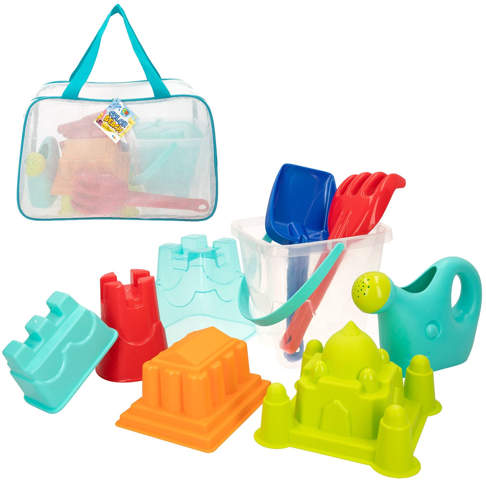 COLORBABY 49272 Набор Пляжный кубический замок с лопатками, лейкой и формочками, М