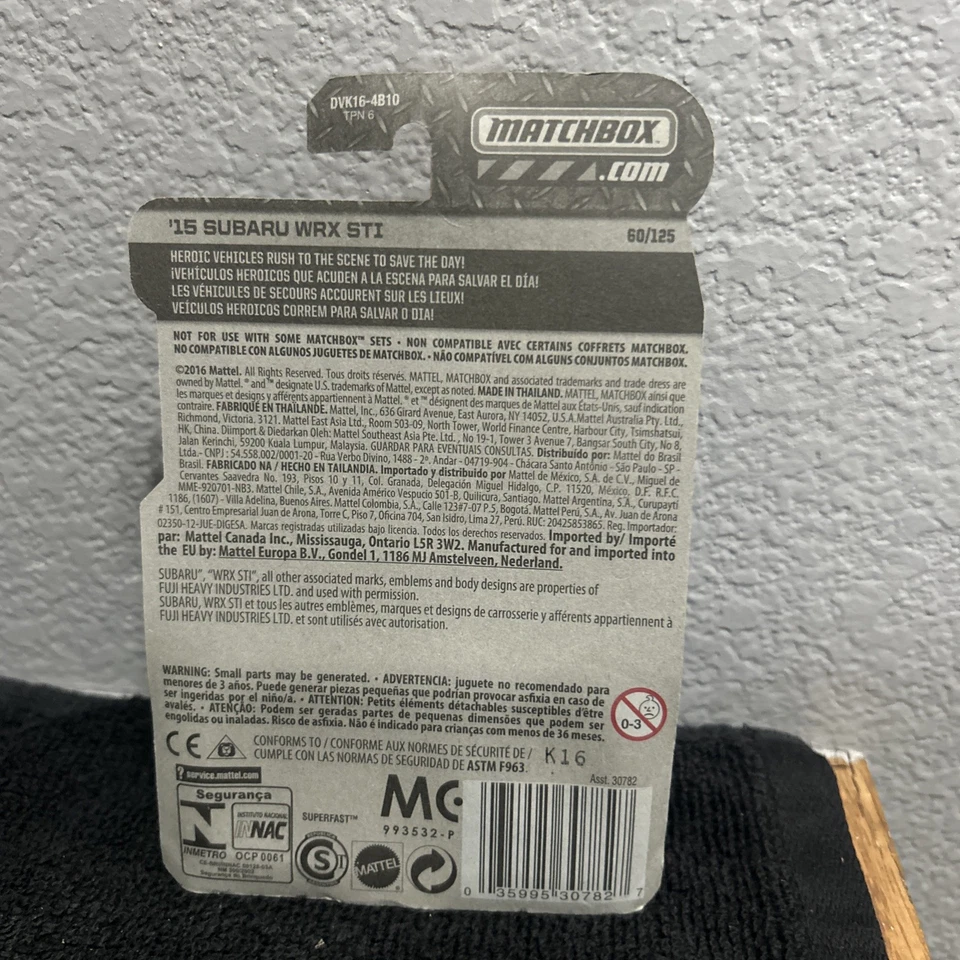 Matchbox 2016 Metal '15 SUBARU WRX STI blue & yellow POLICE - New In Package — 第 2/2 张图片