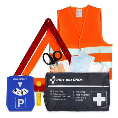 First Aid Only Kfz Verbandtasche DIN 13164, Warndreieck, Warnweste, Parkscheibe