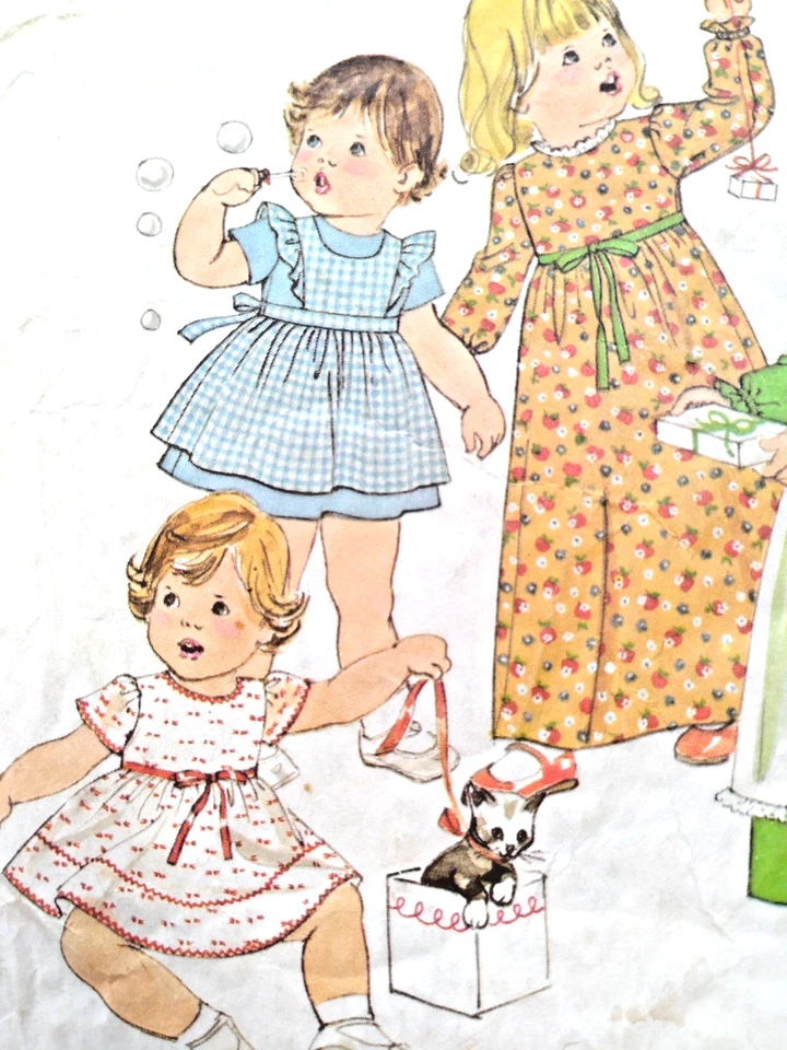 Pinafore Apron Dress Girls 1 1T Simplicity 8279 Sewing Pattern Cut VTG Modest - Image 2 of 4