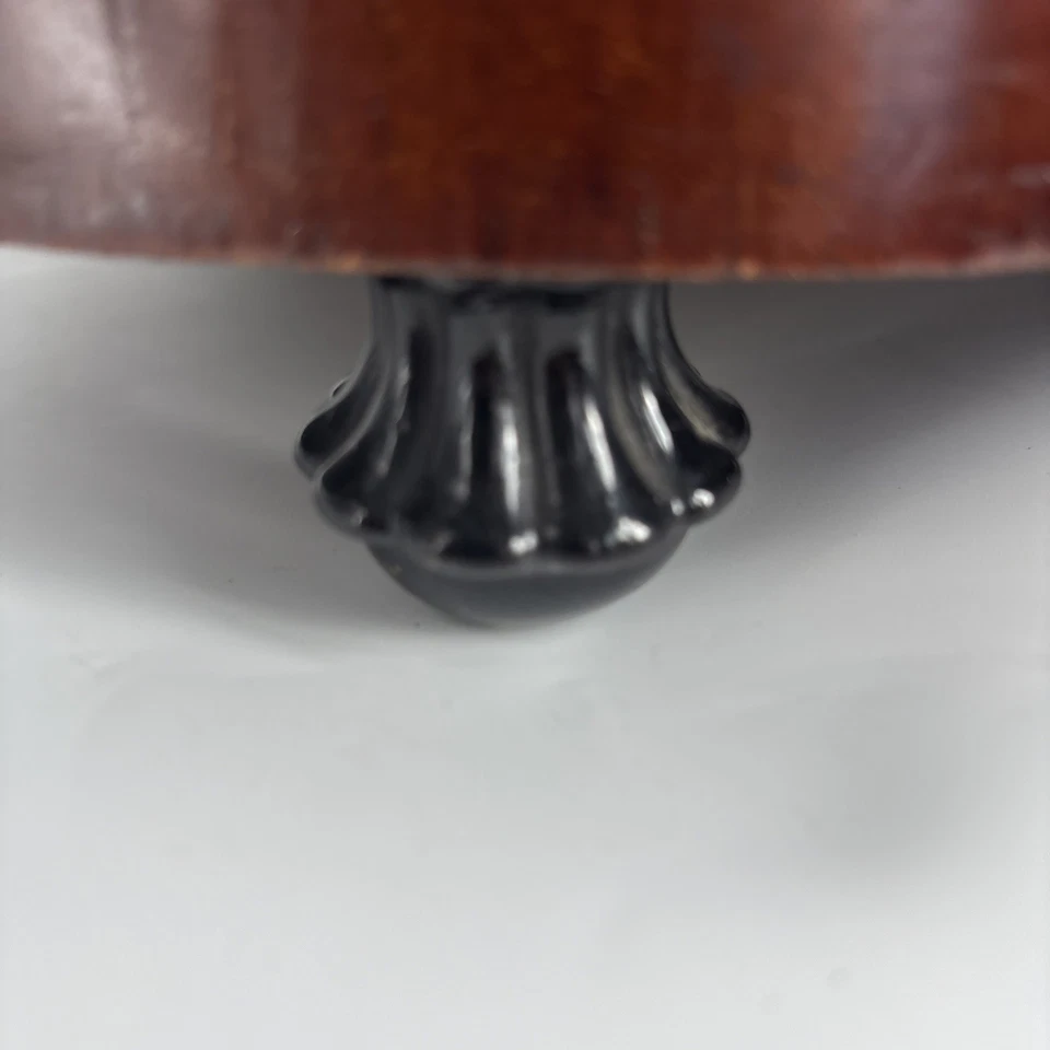 Antique Round Stool Woven Wood Cottage Furniture Vintage Floral Embroidered Top - Image 3 of 4