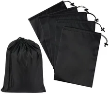 Drawstring Bag with Toggle - Nylon Cinch and Ditty Pouch - Six Pack (Black, 8 X