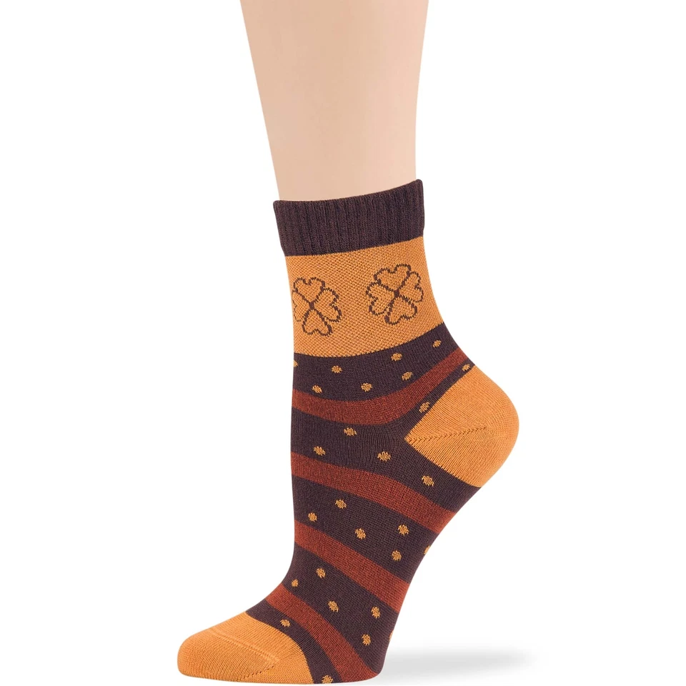 Women Bamboo Diabetic Pattern Quarter Socks Medium 4 Pack Dot Stripe Brown Camel - Image 4 of 4