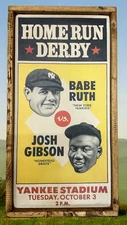 Vintage Style 12x24 Home Run Derby Babe Ruth Josh Gibson Ad Print on Wood