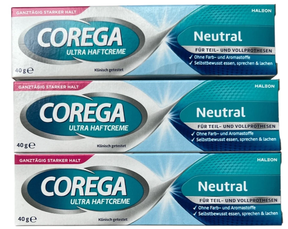 3x COREGA Ultra Haftcreme Neutral, Ohne Farb- und Aromastoffe (3x40g)