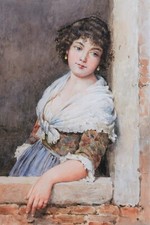 Eugen von blaas Italiana Austriaco Acquerello Quadro Francese Ritratto Da Donna