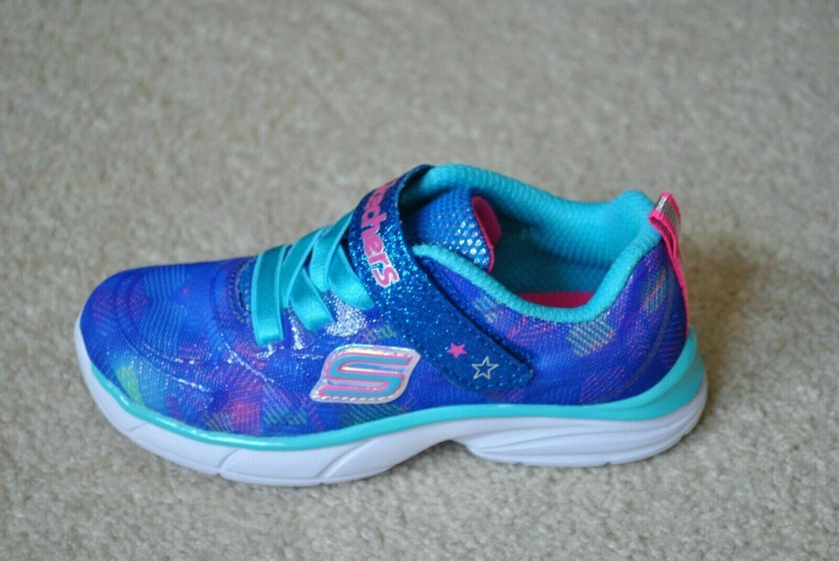 SKECHERS Girls&#039; Spirit Rainbow Raz Blue Hook Loop Sneakers - Size 10 |