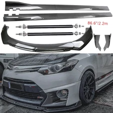For Toyota Camry SE Carbon Fiber Front Bumper Lip Spoiler 86.6" Side Skirt Kit