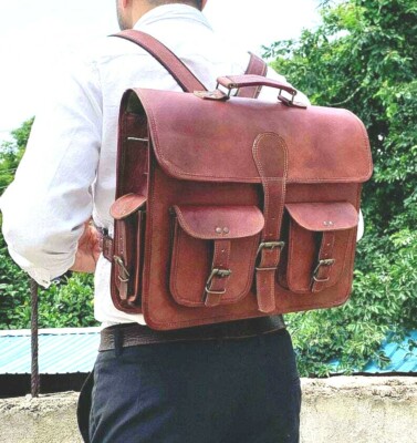Leather Laptop Messenger Bag Distressed Convertible Briefcase Crossbody Backpack