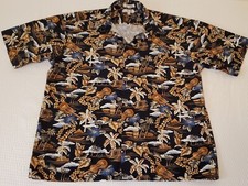 Pierre Cardin Hawaiian Shirt Size L Mens Guitar Palm Tree Hut Design Cotton