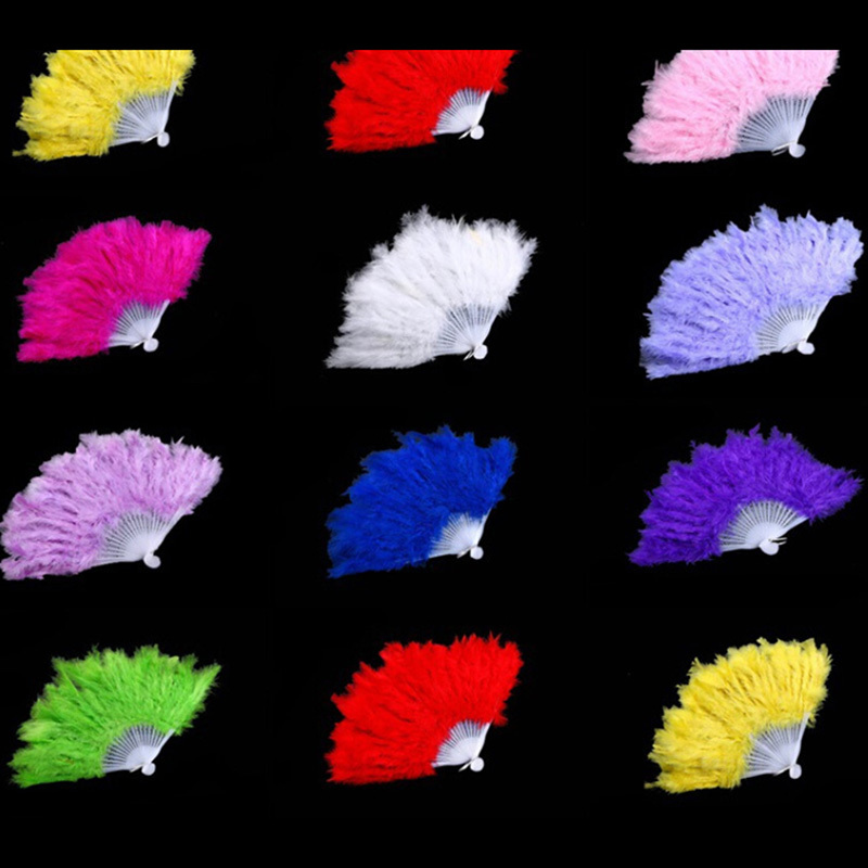 Abanico de plumas plegable de 9 colores para baile de bailarina de boda