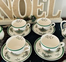NWOB Vintage SPODE CHRISTMAS TREE Set Of 4 COFFEE TEA CUP  4 SAUCER ENGLAND   