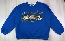 Vintage 80s Blue Puppies Kitten Grandma Sweatshirt Adult-11979