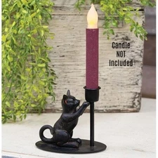 New Primitive Vintage Style AGED BLACK CAT CANDLE HOLDER Taper Candlestick