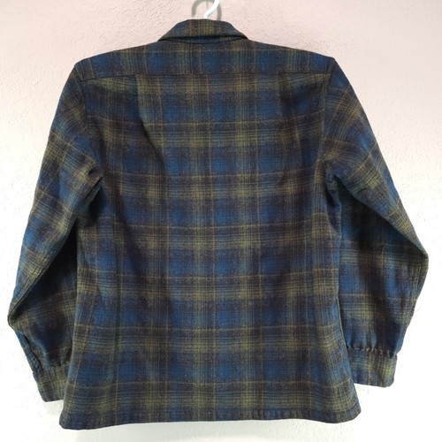 1950s Pendleton 100% Wool Flannel L Blue/Green Vintage Plaid Button Up NEW USA - Picture 6 of 21