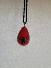 Real Spider Necklace In Amber Color Acrylic Tea Drop - Great Goth Gift